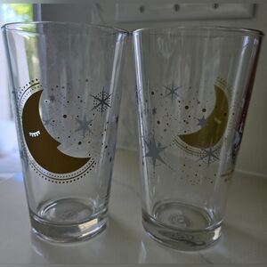 ETS Express Drinking Mixing Beer Glasses Moon Stars 16 Oz Set Of 2 New With Tags